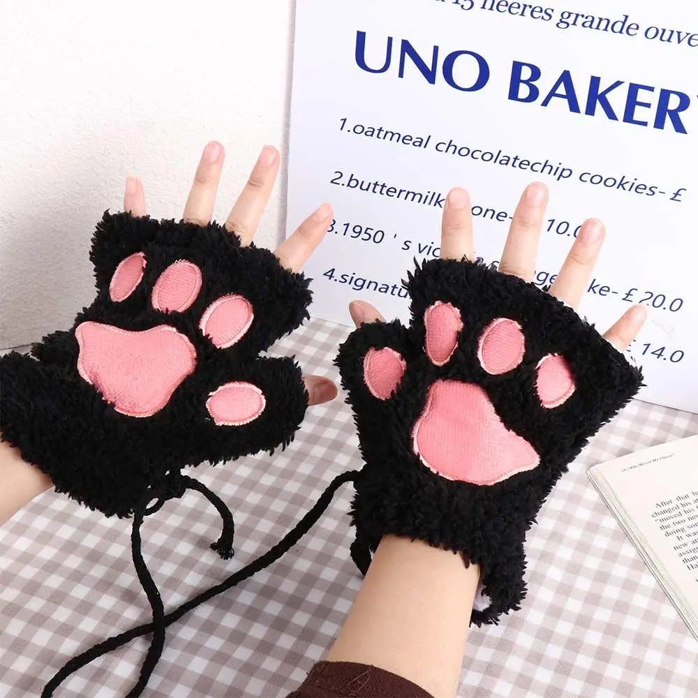 Guantes de invierno con forma de pata de oso para mujer, suaves, multicolores, con forma de gato cálido, medio lindo, sin dedos