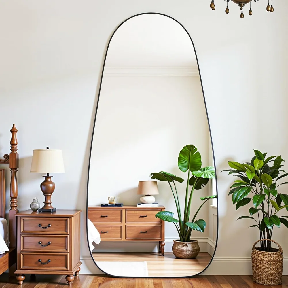 

Full Length Mirror with Stand, 76"×36" Teardrop Shape Floor Mirror, Large Stand Up Mirror, Standing Mirrors Full Length, Against