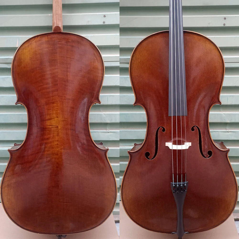 

Professional handmade antique Cello 4/4 Natural Flamed maple solid wood Spruce top Panel cello Musical Instruments with bag bow