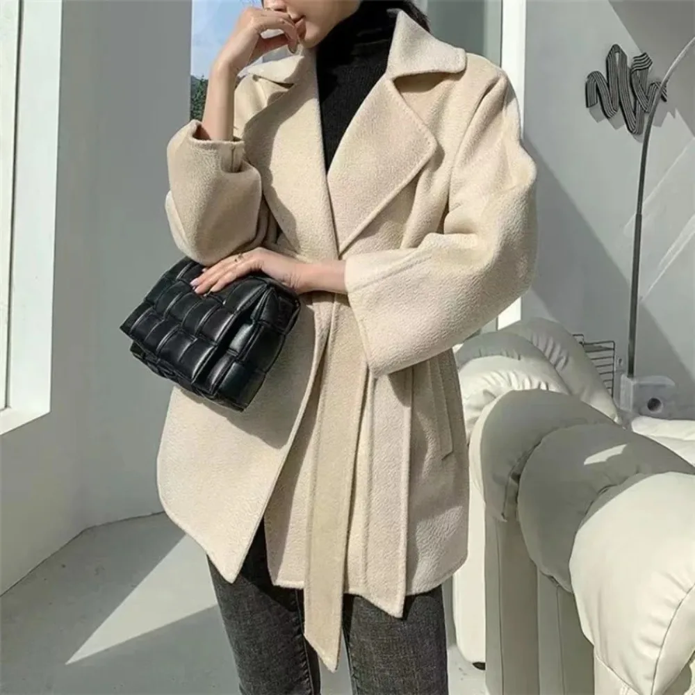 2024 Autumn Water Ripple Double-sided Woolen Jacket Women Suit Collar Loose Fitting Wool Jacket Female Winter Wool Coat Women