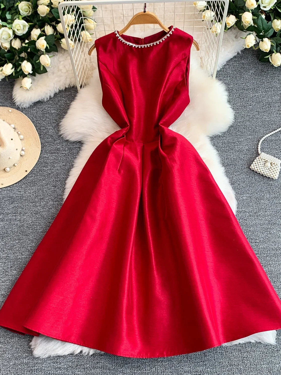 

Элегантная длинная юбка А-силуэта с круглым вырезом и бриллиантовой инкрустацией для женщин, на день рождения, с высокой талией, весна-лето