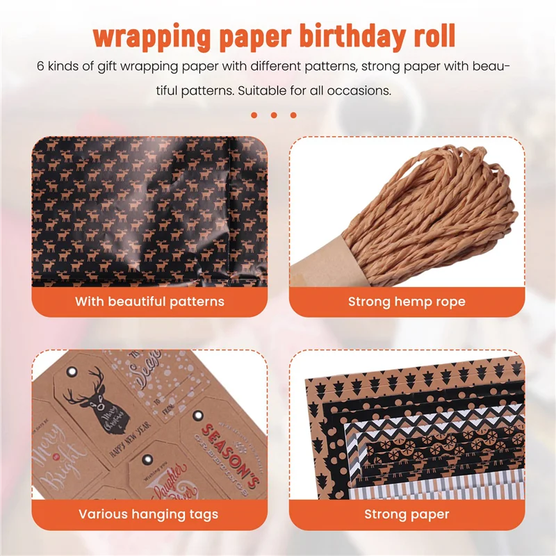 Popular 12 Sheets Christmas Wrapping Paper,Gift Wrapping Paper With 6 Different Patterns,Wrapping Paper For Christmas