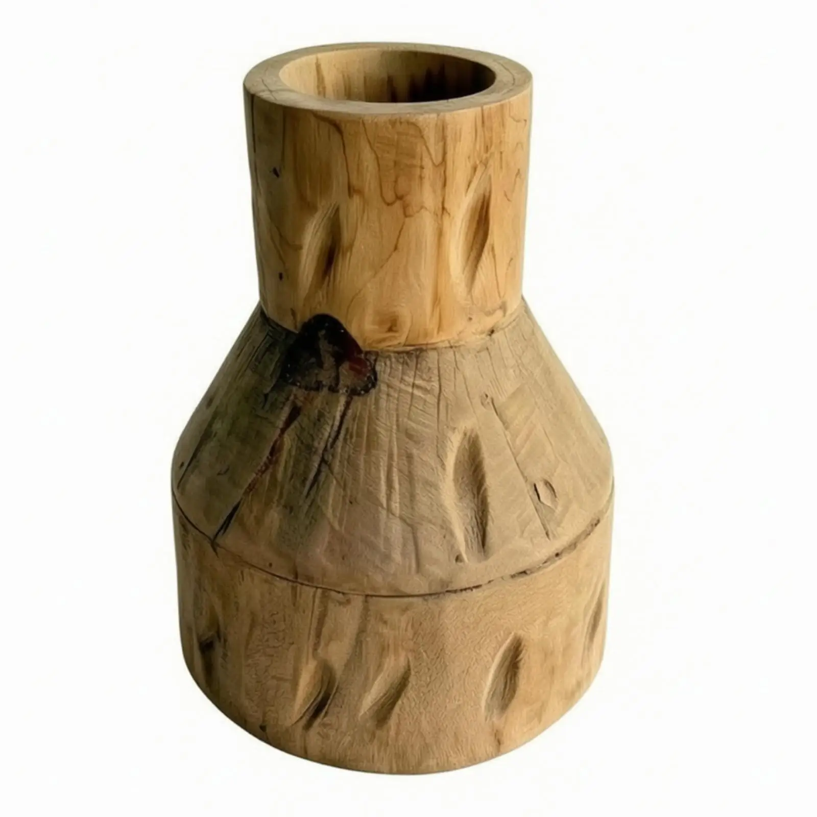 Handmade Solid-Wood Decorative Vase Organic Carved Wood Vase with Natural Grain Artisanal Unique for Garden Display