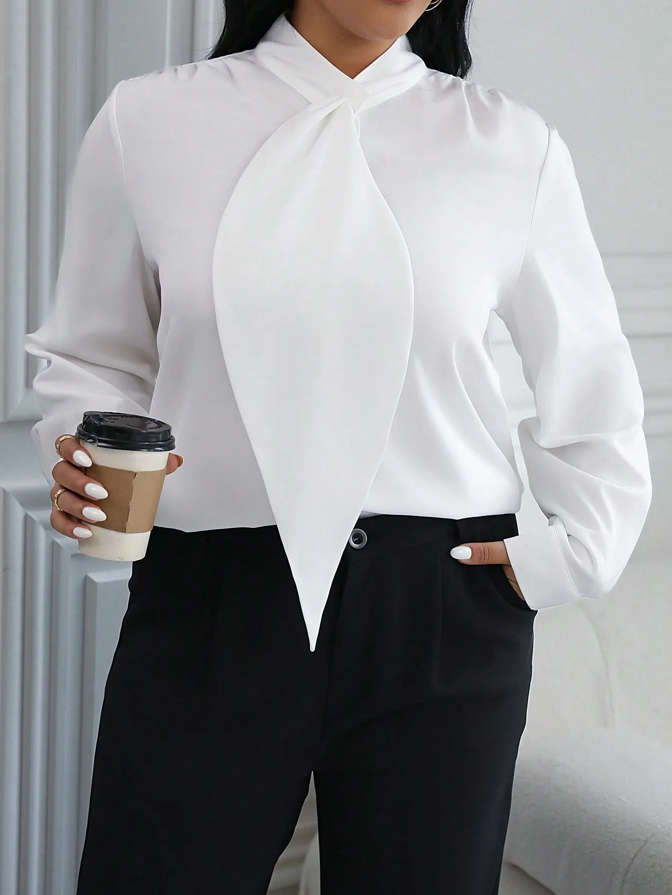 

Sophisticated Blouse Long Sleeve Professional Blouse Charming Ribbon Necktie Blouse Perfectly Tailored Workwear Shirt