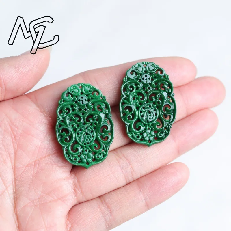 2pc Natural Jade Dry Cyan Double Sided Hollow Carving Accessories DIY Earrings Fashion Real Jewelry Charm Amulet Luxury Gifts - view 4