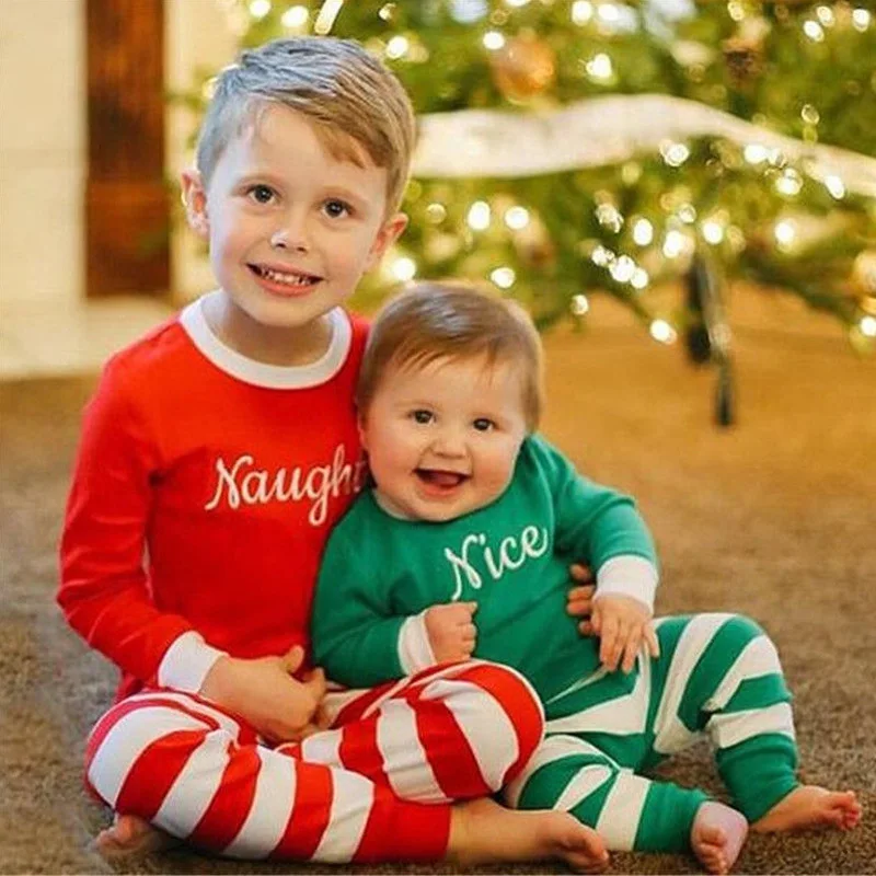 Herbst Weihnachten Streifen Pyjamas Kinder Langarm Top Hosen 2 Stück Winter Kinder Nachtwäsche Kleidung Sets