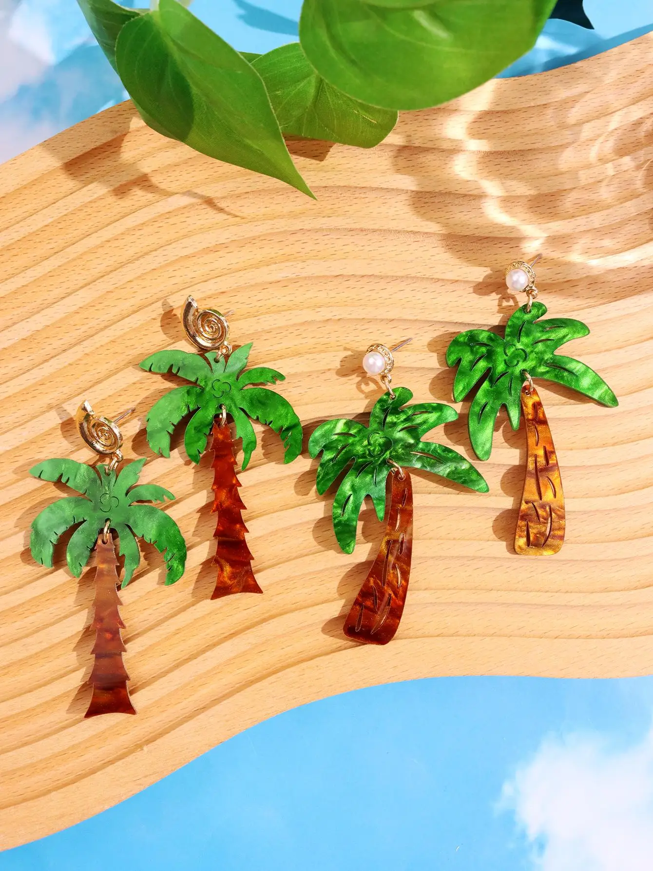 Übertriebene Kokosnussbaum-Muschel-Imitationsperlen-Anhänger-Ohrstecker, Resort-Ozean-Stil, modischer Damenschmuck, Pool-Party