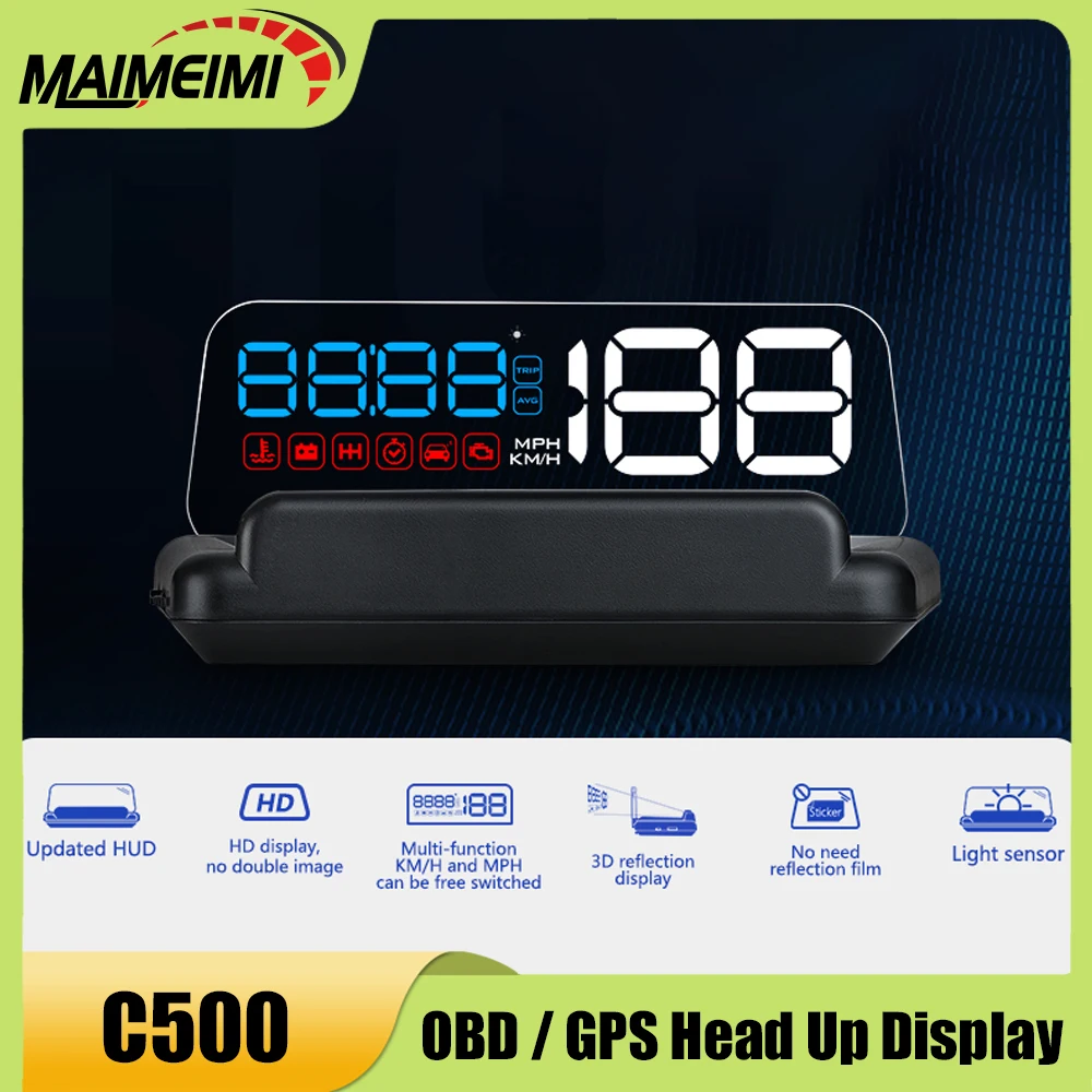 

C500 OBD2 GPS HUD Car Head-Up Display EOBD Windshield Projector Car Speedometer Digital Speed RPM Coolant Auto Electronics