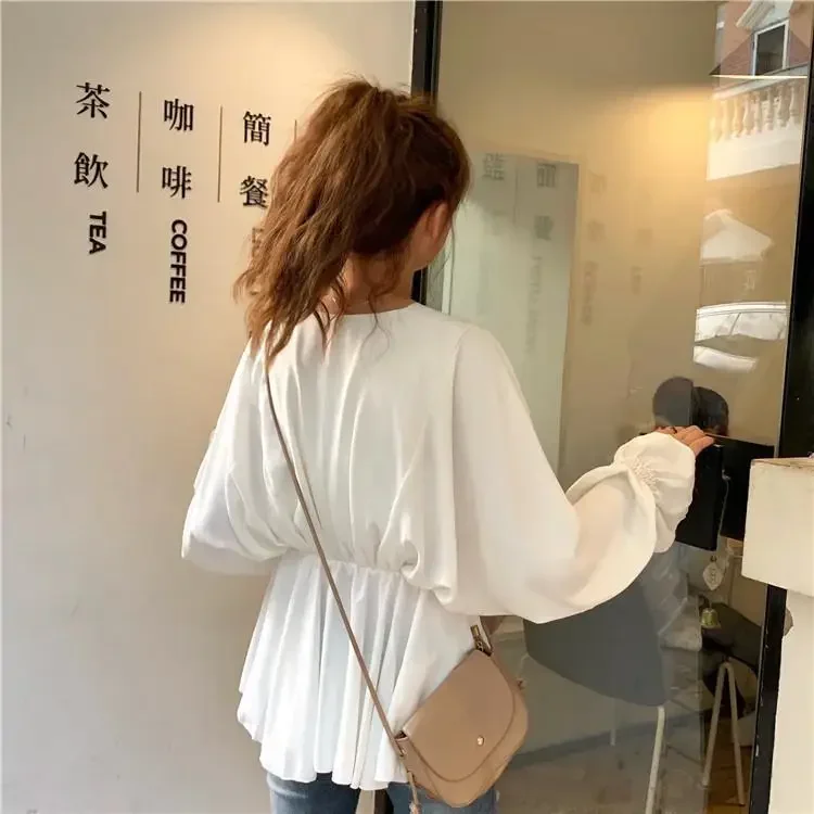 Blouse Women Spring Autumn Blouse Women Loose-Fitting V-neck Top Long-Sleeve Shirt Blusas Ropa De Mujer