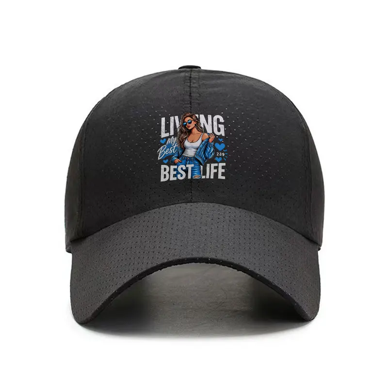 Living My Best Life Quick Dry Baseball Cap Adjustable Breathable Curved Brim Hat for Men and Women