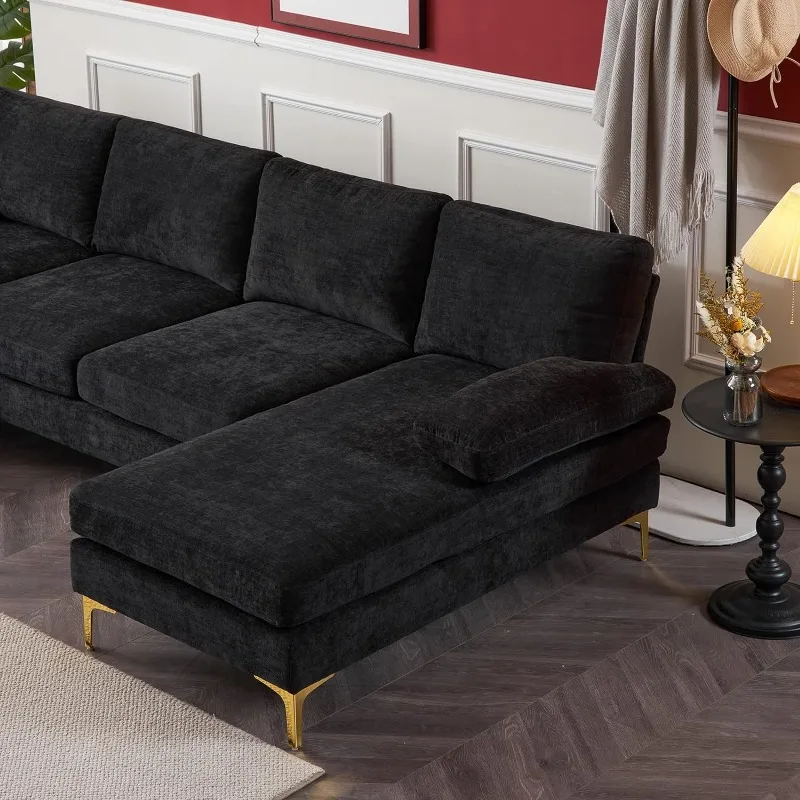 Cabrio Schnitts ofa 110 "U-Form Sofa Couch 4-Sitzer Couch mit Chaiselongue aus Chenille stoff für Wohnzimmer gepolstert