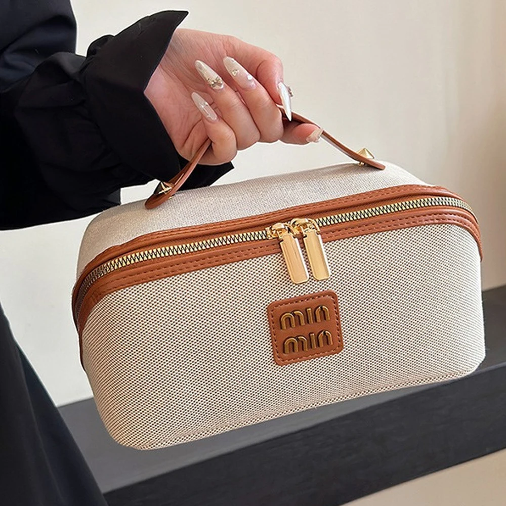 

CXMMGG Large Capacity Makeup Bag for Women, Waterproof Travel Cosmetic Organizer with Dividers, Portable PU Leather Toiletry Bag