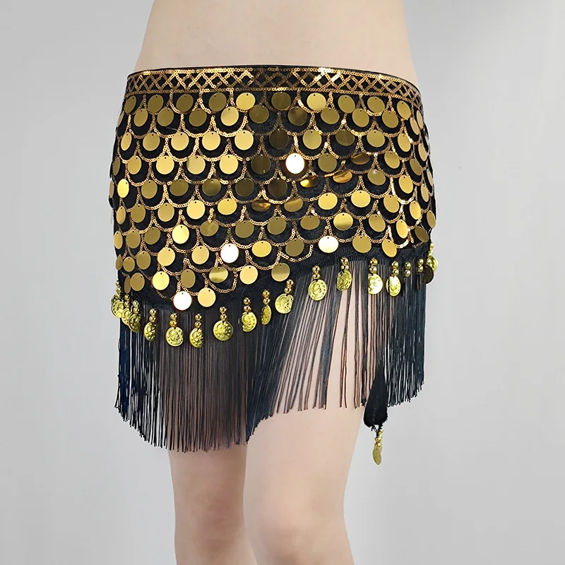 New Belly Dance Accessories Sequins Fish Scale Belt Tassels Hip Scarf Colored Coins Carnival Party Stage Performance Rave Skirts