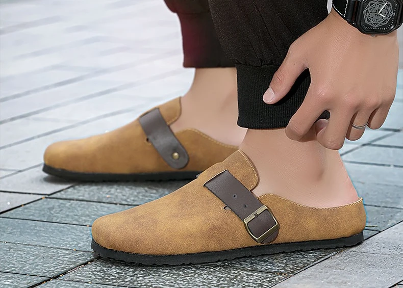 Bequeme Herren-Hausschuhe mit Lederobermaterial, Sommer-Freizeitschuhe, leicht, atmungsaktiv, für den Innen- und Außenbereich – Detail 2
