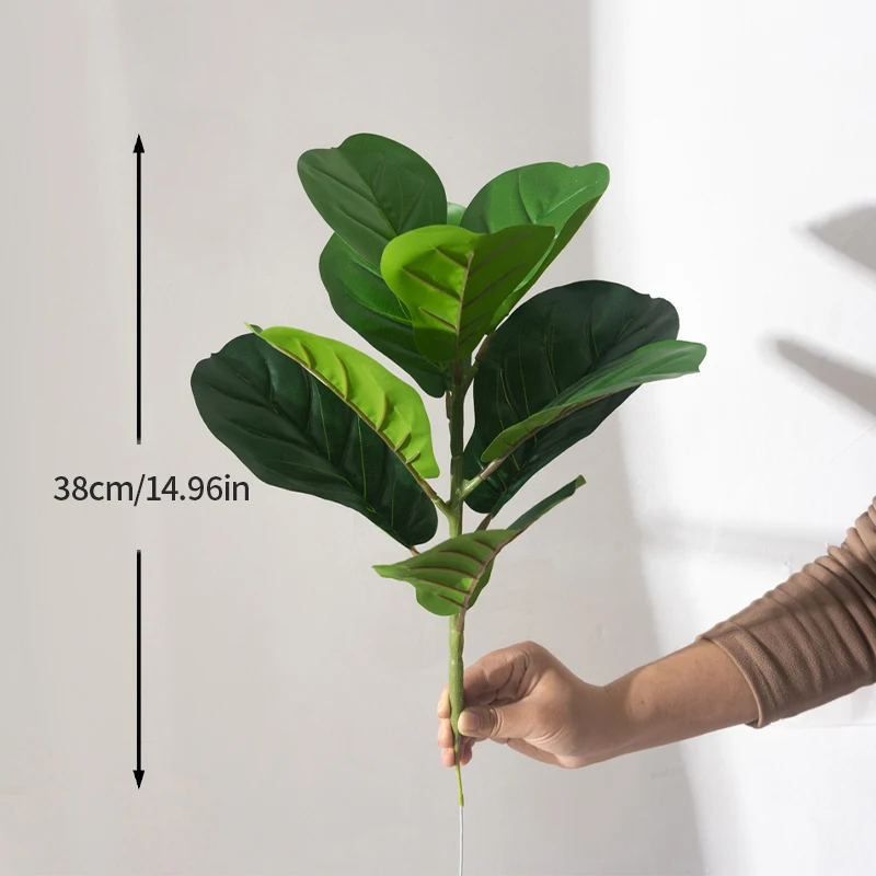 38cm Fake Ficus Tree Artificial Fiddle Leaves Tropical Banyan Plants Branch Plastic Fig Tree Foliage Faux Rubber for Home Office