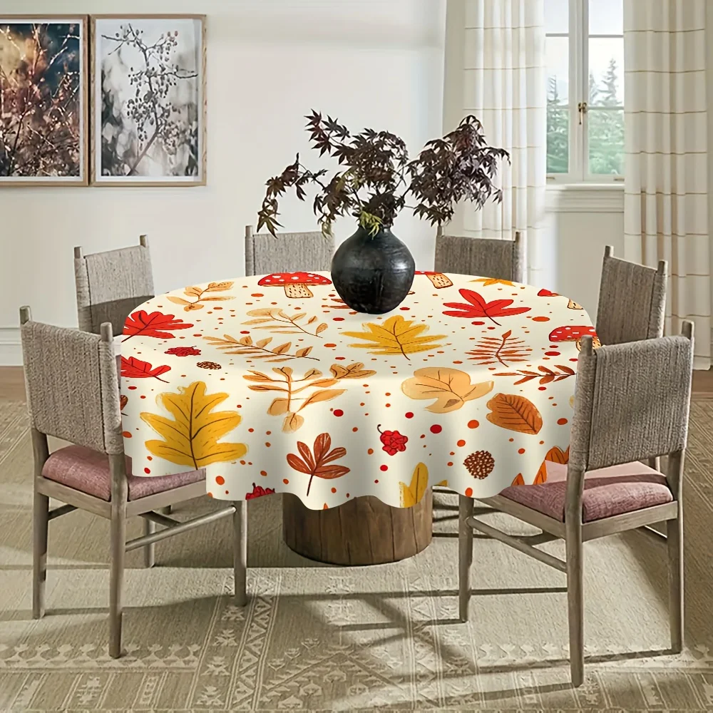 One autumn leaf mushroom round tablecloth design, adding charm to the dining table and suitable for dining ceremonieszyc