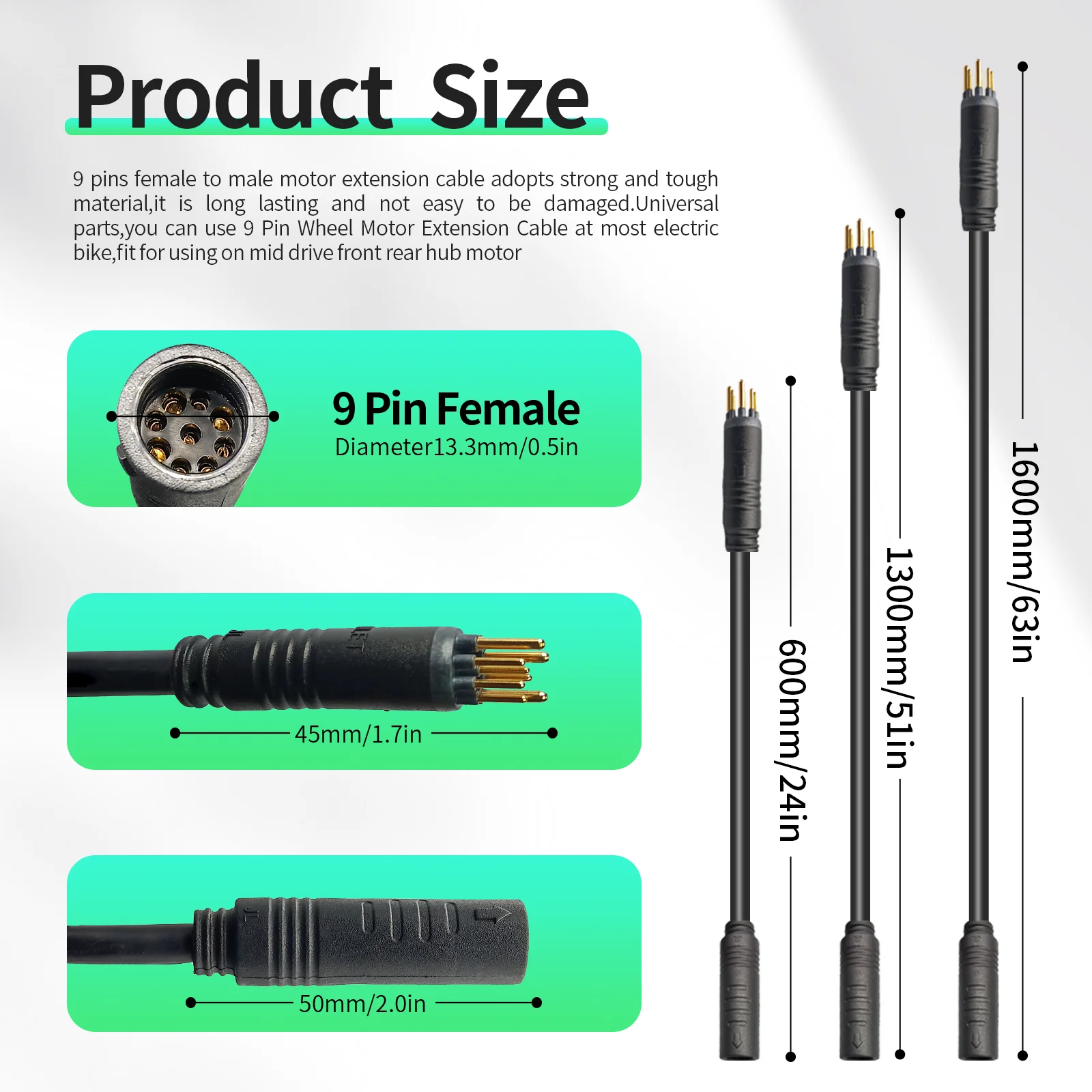 Julet Electric Bicycle Wheel Hub Motor Cable Extension Line 9-Pin Conversion Line Waterproof Connector Ebike Parts Cable view 4