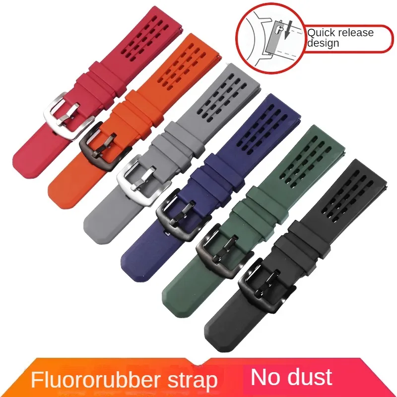 Universal Fluororubber Watchband With 20/22mm Mens Waterproof Silicone Strap