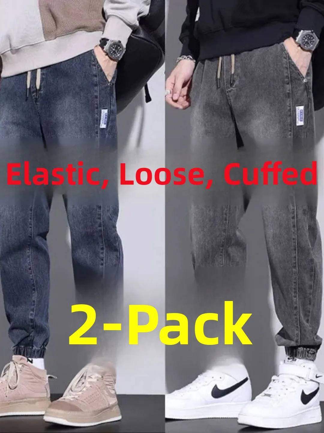 

New 2025 Men's Jeans Casual Loose Workwear Harlan Cuffed Pants Wear-resistant Elastic Long Trousers Mid-rise Cotton Stretch D...