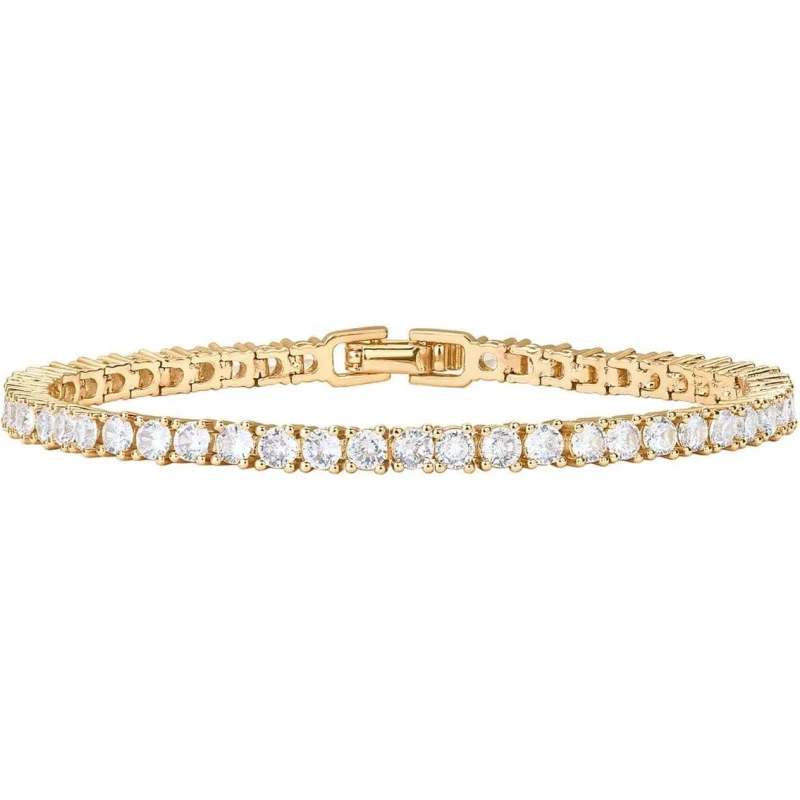 

Hypoallergenic 14K Gold Plated 3mm CZ Classic Tennis Bracelet, Women Elegant Minimalist 6.5-7.5" Gift