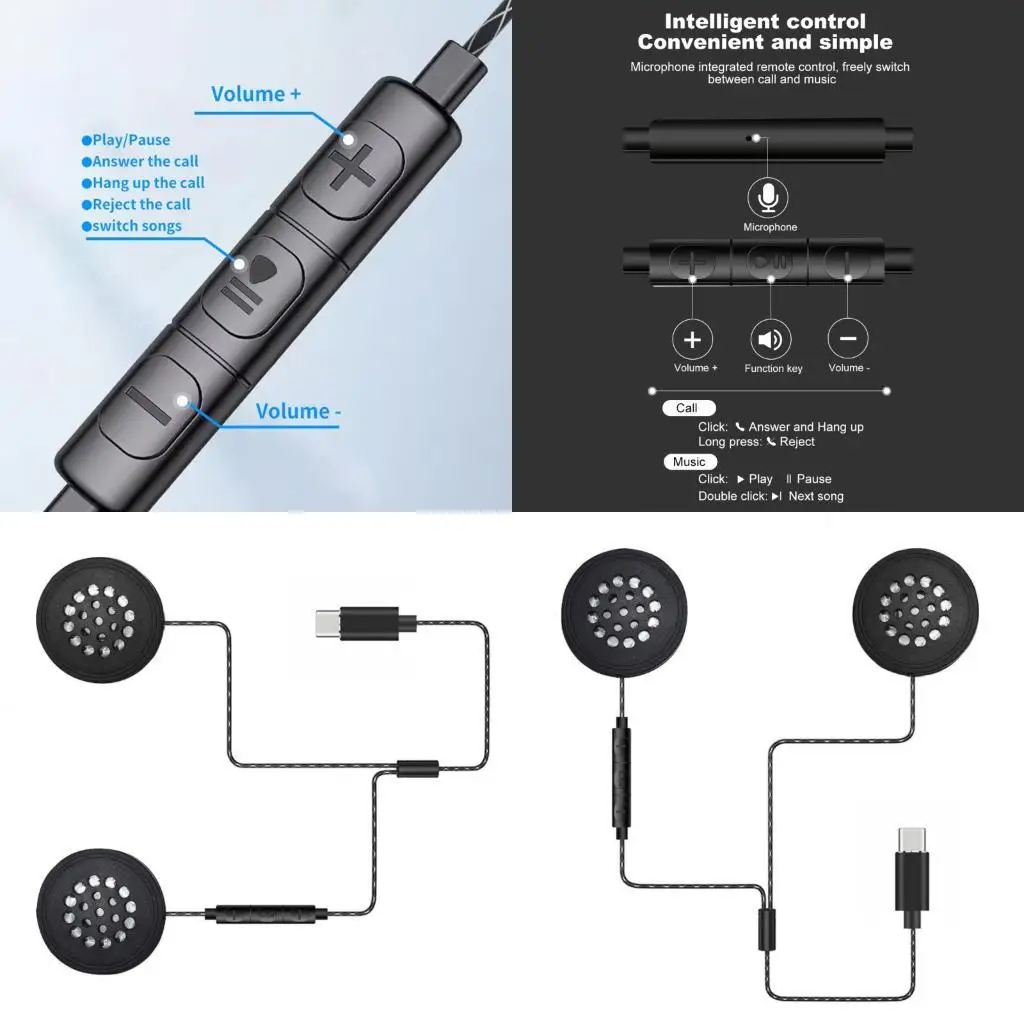 

R53C Motorcycle Audios Helmet Headsets Stereos Sound Enhances Bass Antipull Wire USB C Plugs and Play for long distances Ride