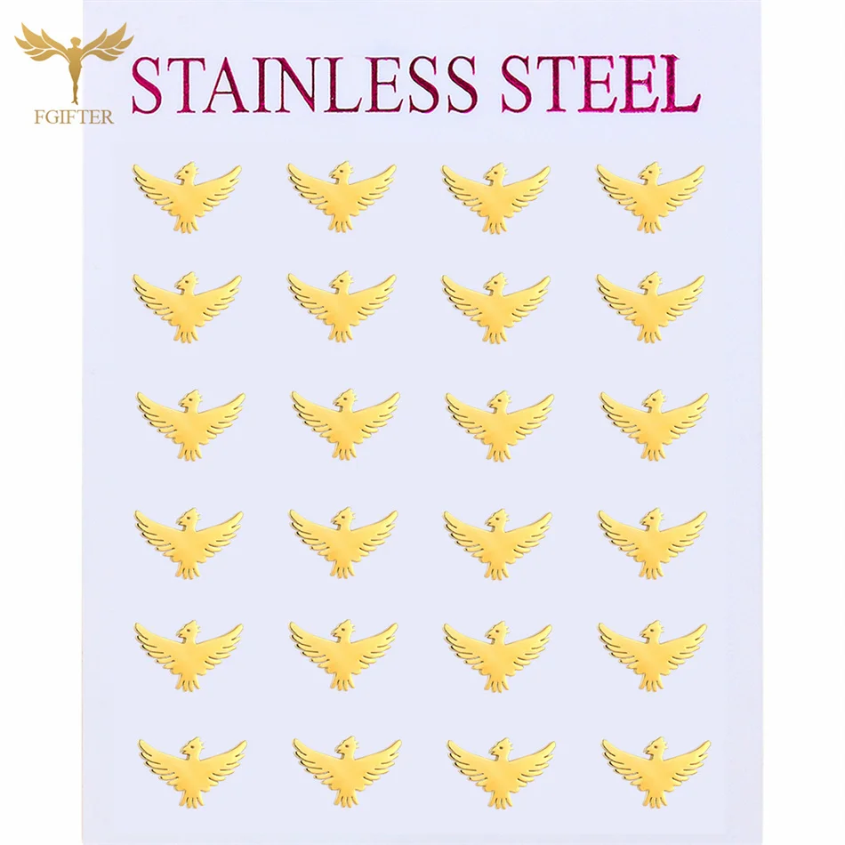 12 Pairs American Emblem Eagle Bird Earrings Golden Stainless Steel Stud Earrings Set Hardline Raptor Jewelry Accessories Gifts