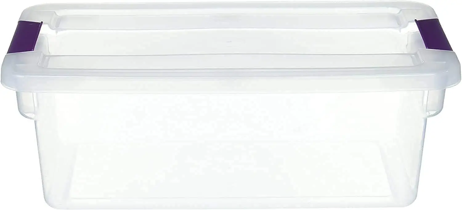 

Sterilite,6 Quart(Qt) Clearview Storage Latch Box with Purple Latches,Pack Of 4 Containers(6 Quarts)