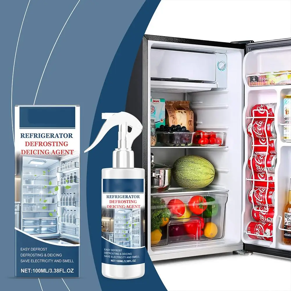 Descongelador para refrigerador, Spray para derretir hielo, solución de descongelación para congelador, fórmula antipérdida, limpiador de acción rápida, cuidado de electrodomésticos