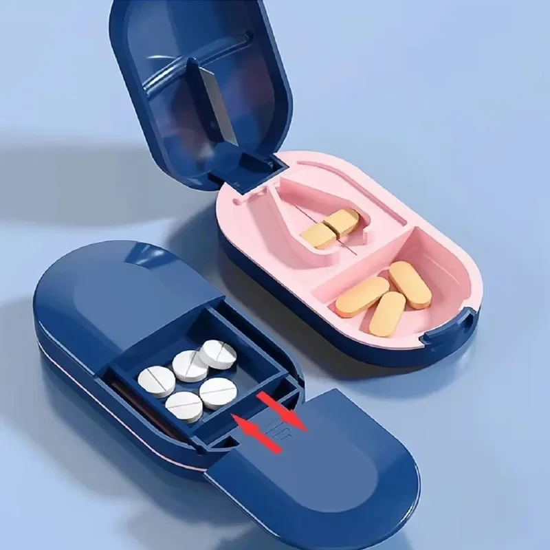1/2/3/4pcs Portable Pill Splitter -2-In-1 Pill Box With Stainless Steel Blade - Suitable For Vitamin Tablets - Cutting Pills view 2