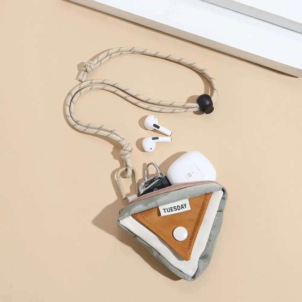 Hanging Neck Triangle Coin Purse Key Storage Bag Earphone Bag Contrasting Colors Wallet Lanyard Nylon Small Item Bag Travel