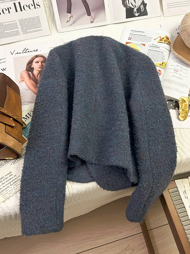 Kiesza lyte Fashion party 2024 Street Autunno Inverno Giacche corte di lana per le donne Cappotto di lana blu vintage stile Hepburn