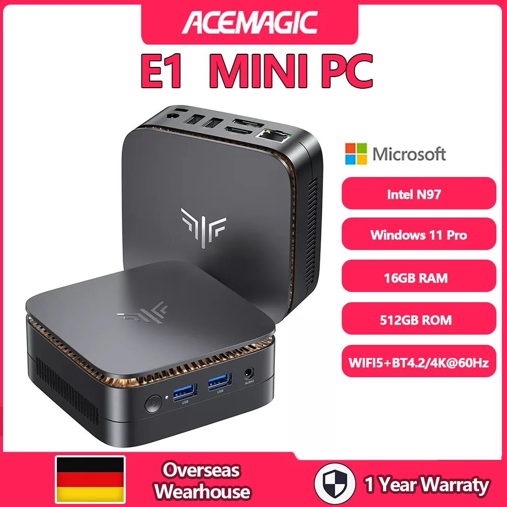 Acemagic e1 Ιntel alder Lake-N97 mini pc 16gb ddr4 gb ssd mini computer/2,4 5g wifi/bt 4,2 4k @ 60hz