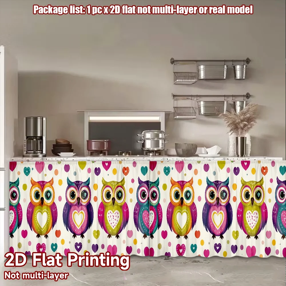 2D flat 1pc French romantic style Valentine's Colorful Owls Digital printing Minimalist partition curtains, cabinet curtains,