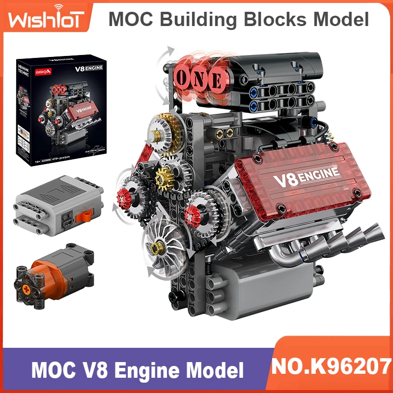 

478pcs V8 Engine Mould K96207 MOC Technical Building Blocks Set With Motor Car Model Assembly Bricks Toys DIY Toy for Kids