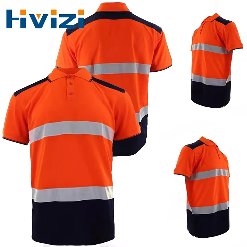 

ANSI Class 2 Hi Vis Shirts Yellow Navy Short Sleeve Reflective Polo Shirt Safety Work Shirt for Construction Men and Women