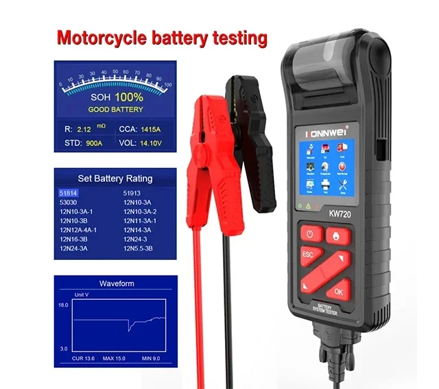 KONNWEI Midtronics KW720 6V/12V/24V Motorcycle Car Truck Battery Tester with Thermal Printer similar