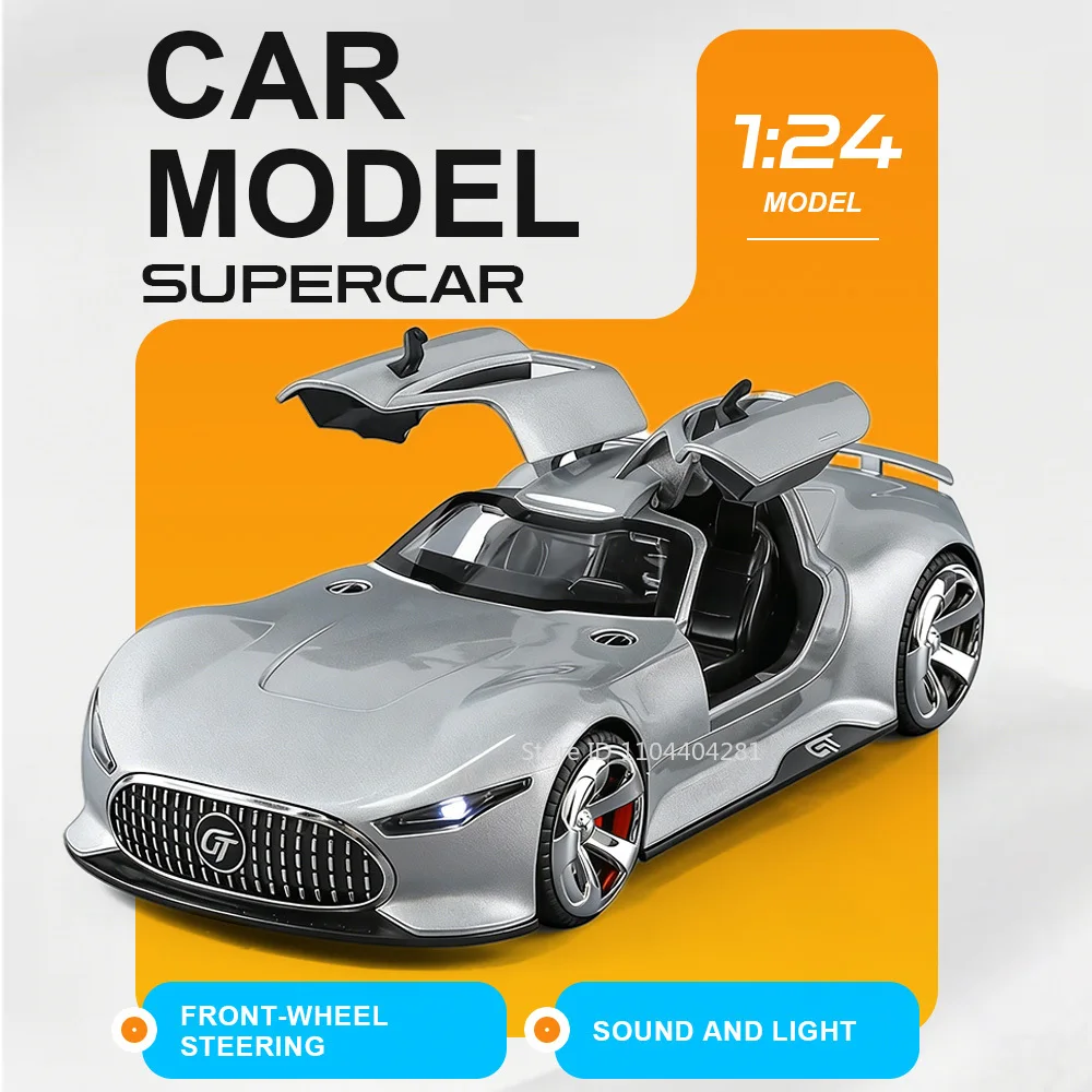 

Машинка-модель 1:24 GT SLR 722S из литого сплава, с четырехколесной подвеской, открывающимися дверями, звуком и светом, откатным механизмом, рождественский подарок