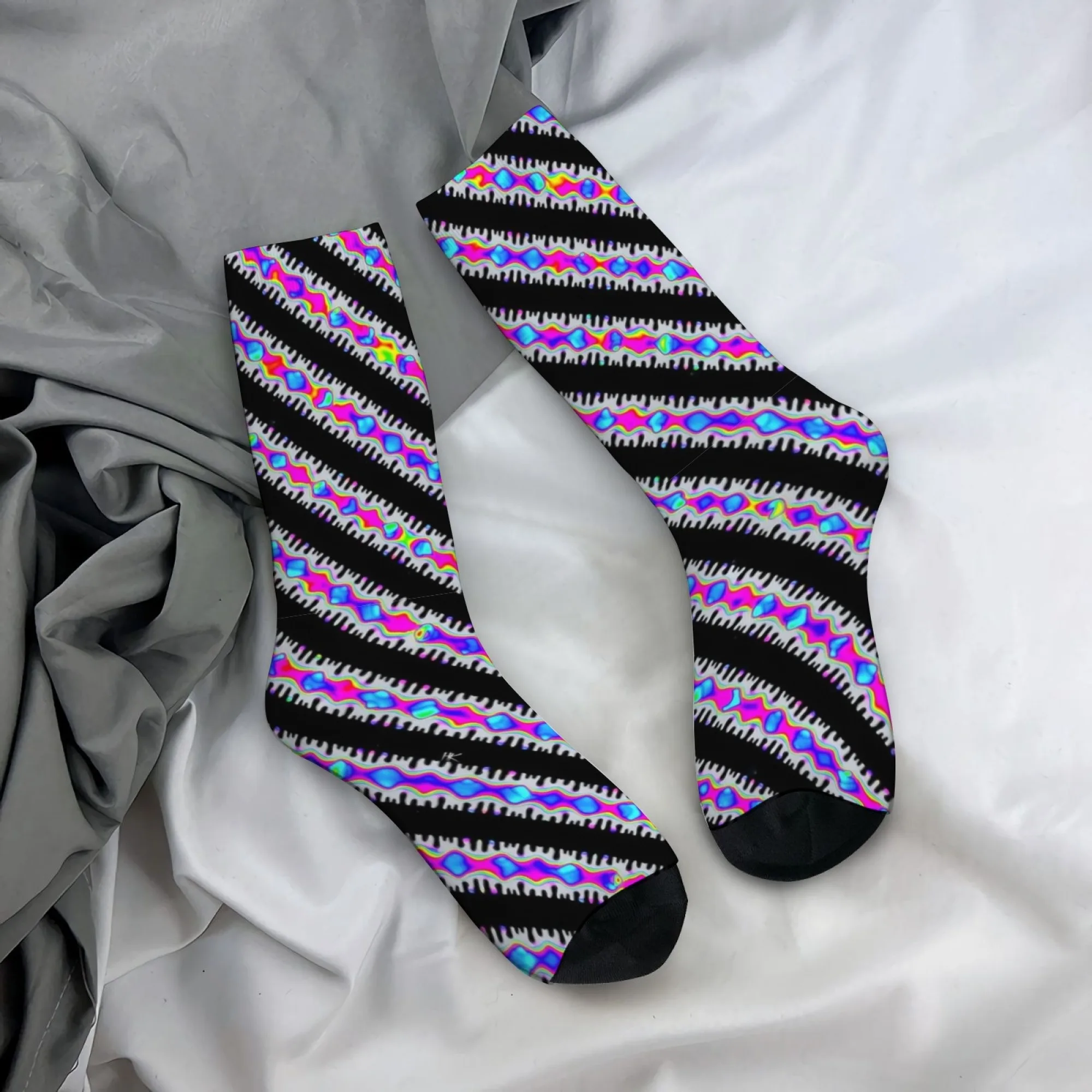 Neon Psychedelic Socks Skin-friendly Elastic Durable Men's Socks Fitness Cycling Casual Street Style Trendy Fashion Crew Socks