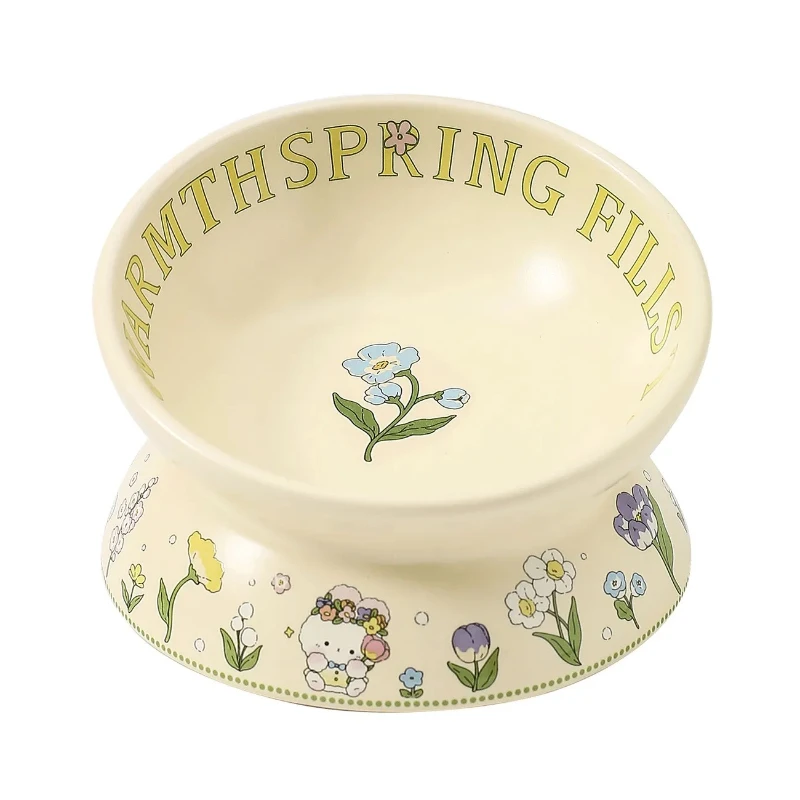 

Floral Ceramic Cat Bowl Anti Chin Black Cat Food Dish Anti Spill Dog Food Bowl Stable Base Easy Clean Large Bowl for Pets