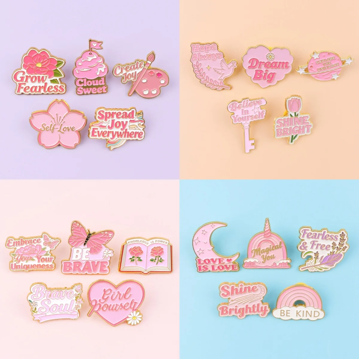 Feminismus Emaille Pin Blumen Brosche Rosa Zitat Serie Pins Anstecknadel Abzeichen auf Rucksack Kleidung Accessoires Modeschmuck Geschenke