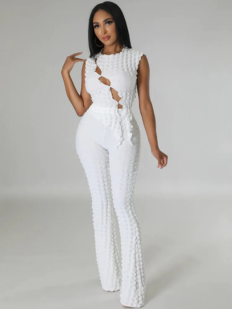 

Sexy Hollow Out Two Piece Set Women For Party Clubwear Bodycon Tops And Pants High Waist Night Club Outfits Black White Sets