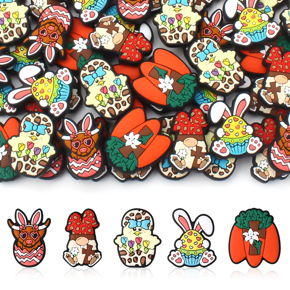 5pcs Easter Theme Silicone Beads Animal Plant Focal Beads For Bead Pens Diy Keychain Bracelet Bag Decoration Accessories