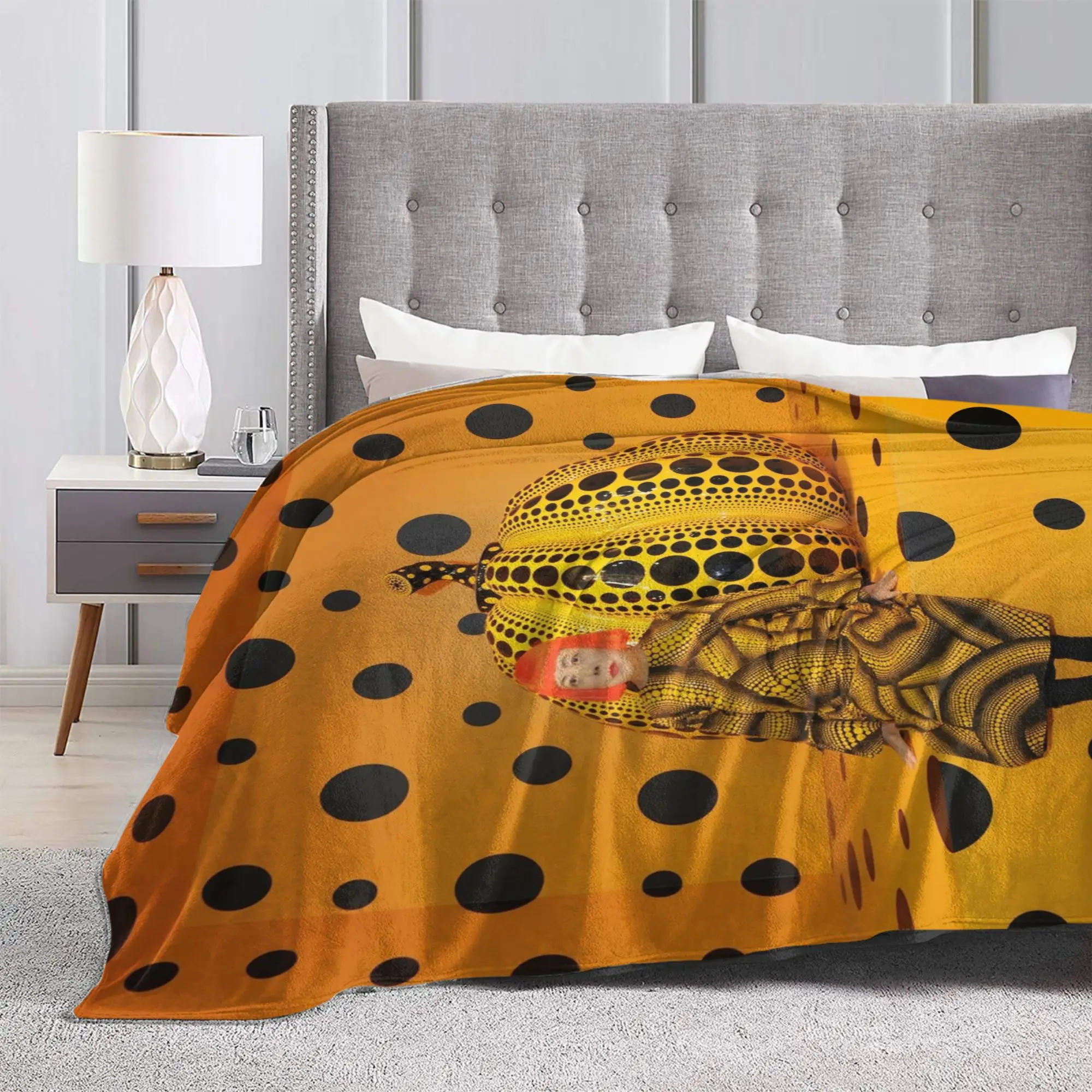 Pumpkins Yellow Yayoi Kusama Fleece Throw Blanket Polka Pop ART Blankets for Bed Outdoor Soft Bedroom Quilt