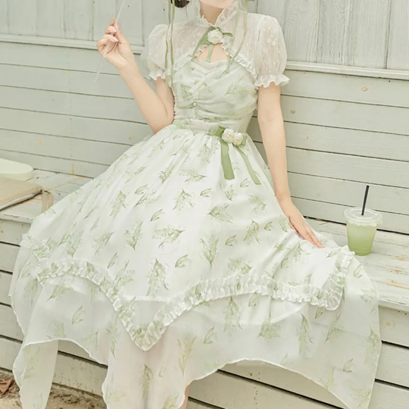 2025 新しい夏のレディーススウィートエレガンスロリータノースリーブキャミソールドレス + ファッション女性かわいい半袖ショールトップス 2 点セット