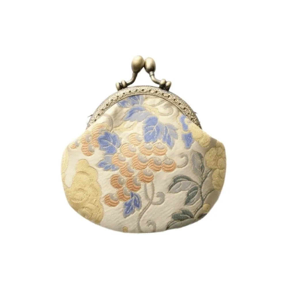 

Anti-lost Kiss Lock Coin Purse Polyester Portable Brocade Mini Pouch Shell-shaped Chinese Style Embroidered Small Pocket