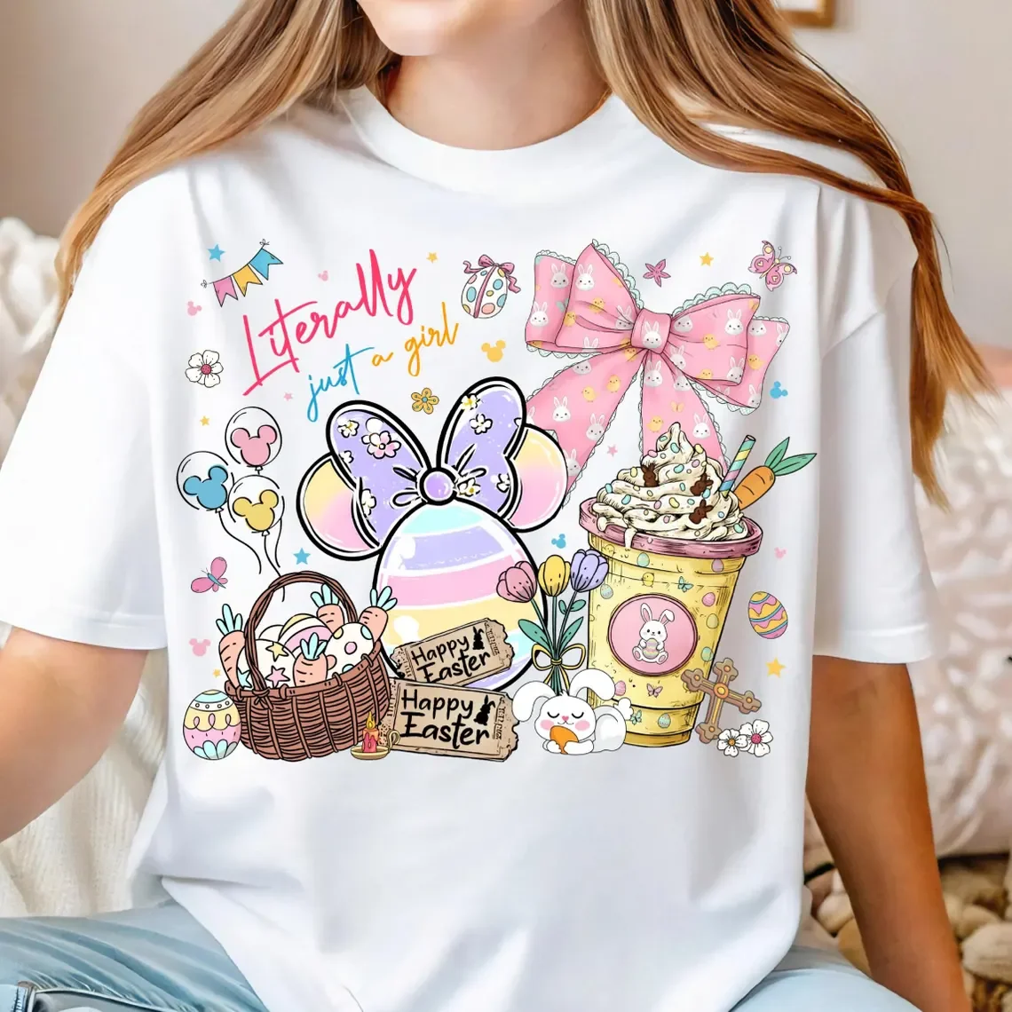Literally Just A Girl Easter Shirt, Cute Bunny Bow Sweatshirt, Happy Easter Shirt, Girl Easter Shirt, Easter Lover Tee