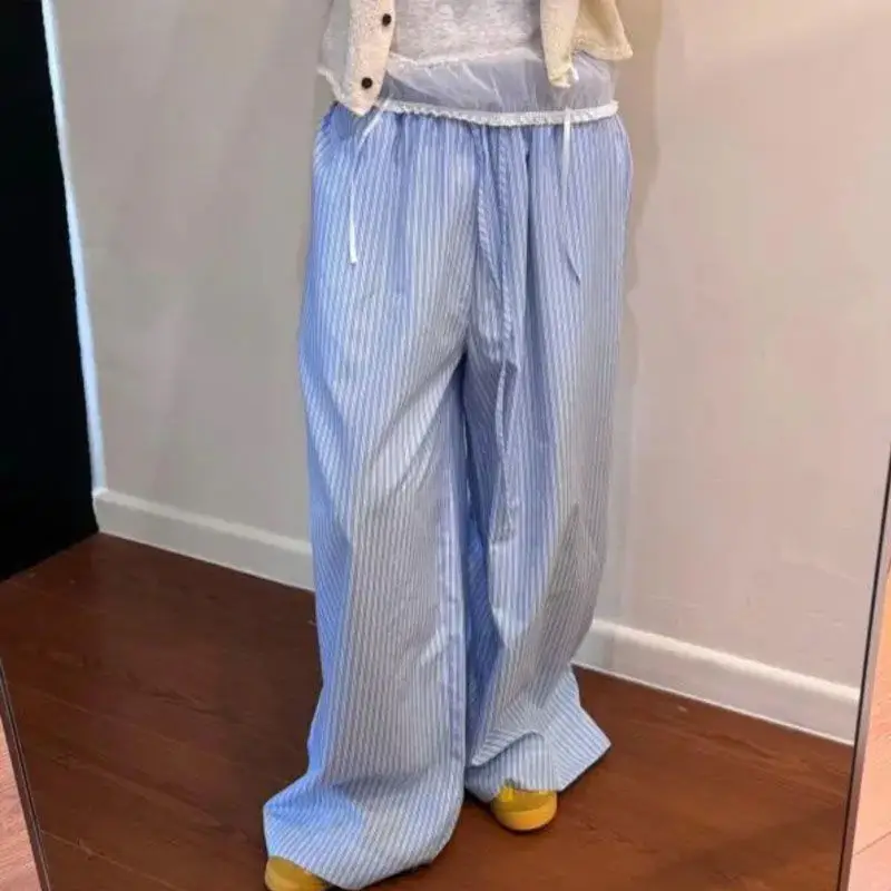 Deeptown Vintage Baggy Striped Pants Y2k Casual Oversized Old Money Trousers Korean Fashion Basic Sweet Wide Summer Harajuku