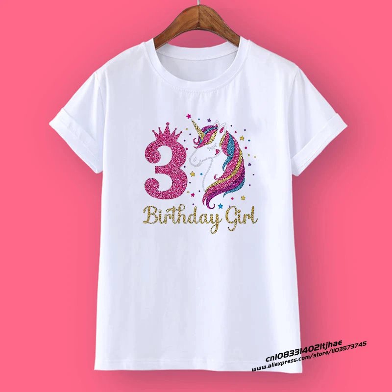 Unicorn Birthday Shirt 1-12 Birthday T-Shirt Wild Tee Girls Party T Shirt Unicorn Theme Clothes Kids Gifts Fashion Tops Tshirt