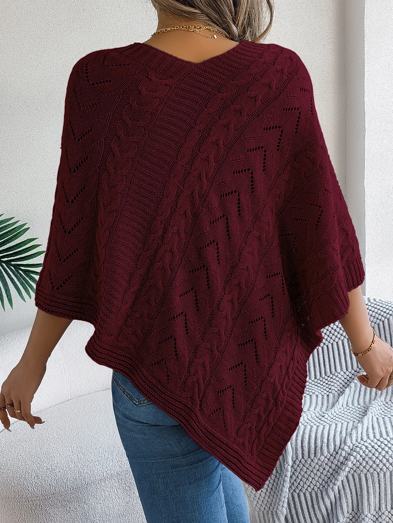 Women's Winter V-Neck Bat Sleeve Cape Casual Pullover Sweater Coat