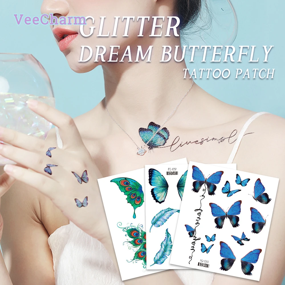 

VeeCharm - Glitter Butterfly Temporary Tattoo Stickers for Women/Kids,Colorful,Party Favors/Gifts/Decoration, 1/12 Sheet